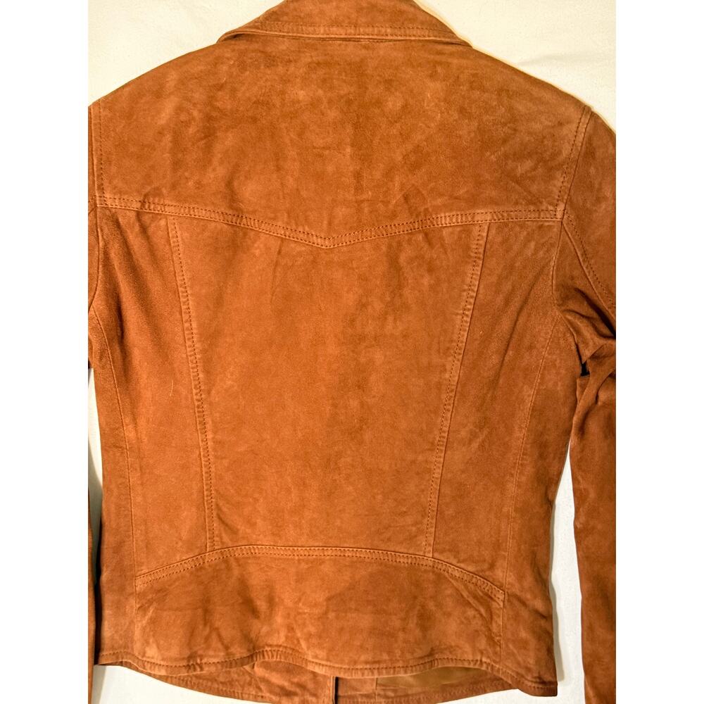 AllSaints Suede Moto Jacket Womens US 2 Brown Leather Zip Biker Coat - Picture 5 of 7